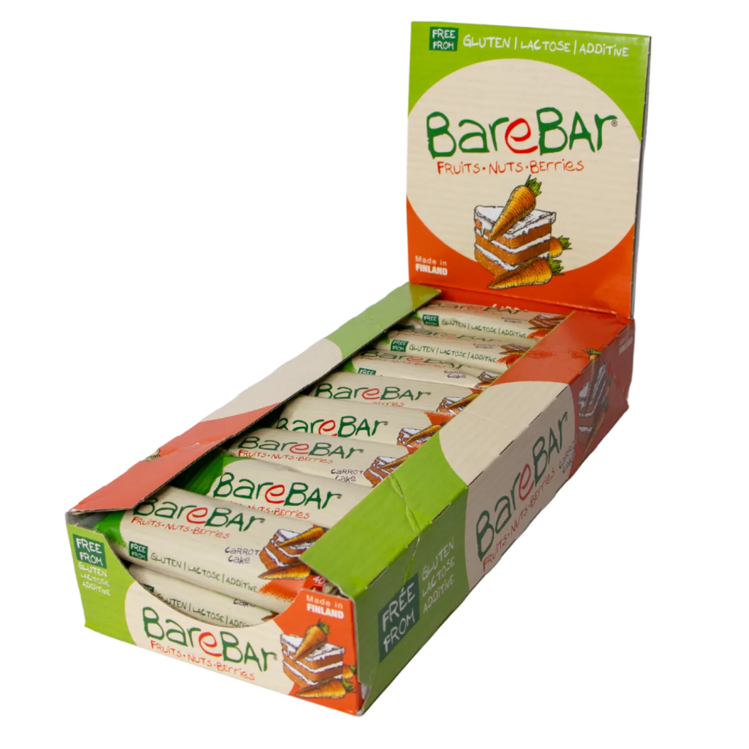 Barebar Taatelipatukka Porkkanakakku 24 kpl x 40 g TUKKUPAKKAUS - HUOM! Päiväys 11/2026