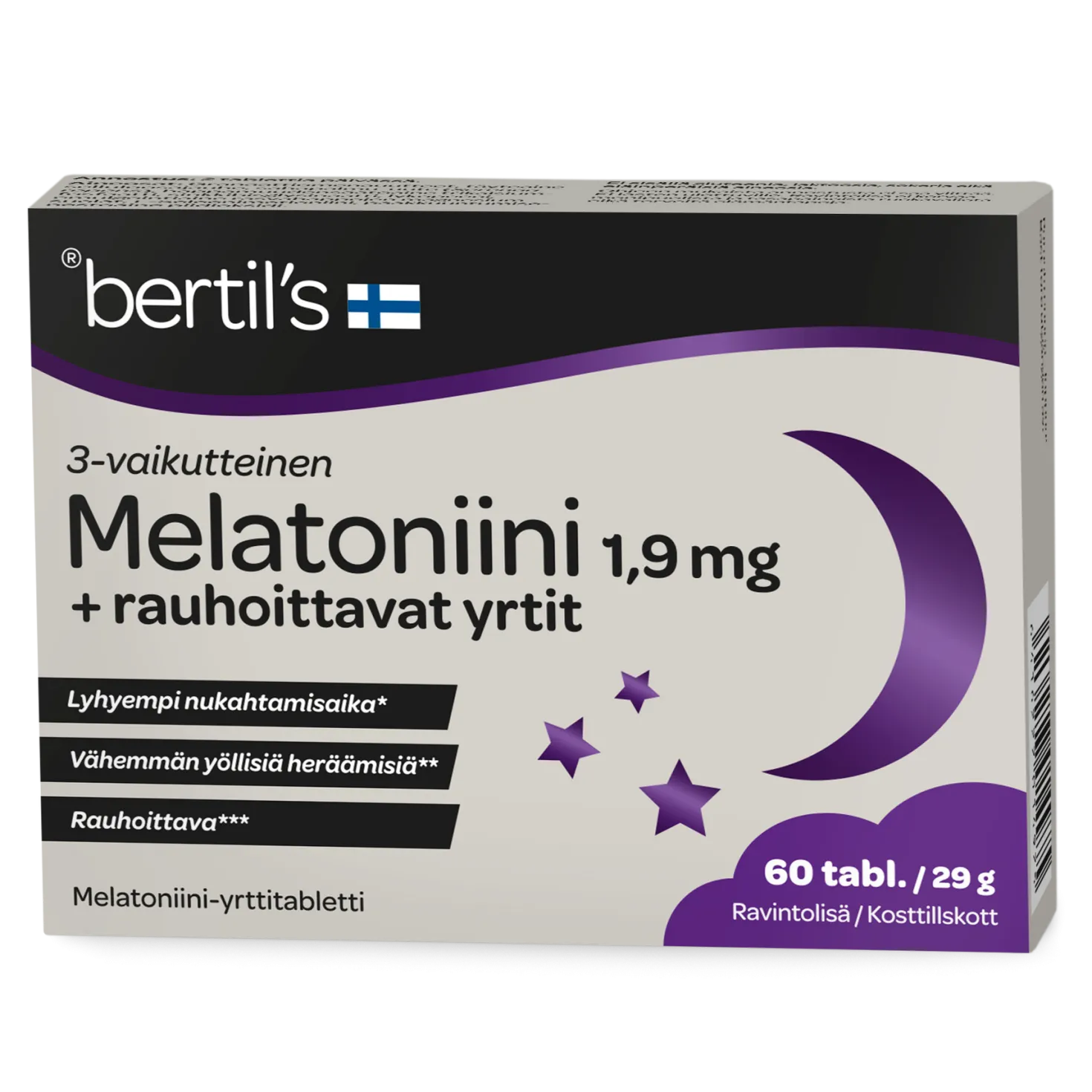Bertil's Melatoniini + Rauhoittavat yrtit 1,9 mg 60 tabl.