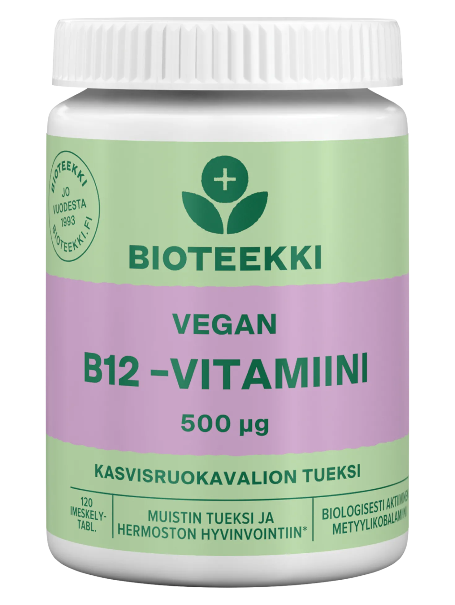 Bioteekki Vegan B12-vitamiini 500 μg 120 imeskelytablettia