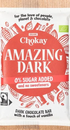 Chokay Amazing Dark Chocolate Bar - Tumma Suklaa 54% Sokeriton 70 g - Päiväys 03/2027