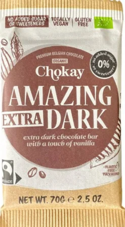 Chokay Amazing Extra Dark Chocolate Bar - Tumma Suklaa 65 % Sokeriton 70 g