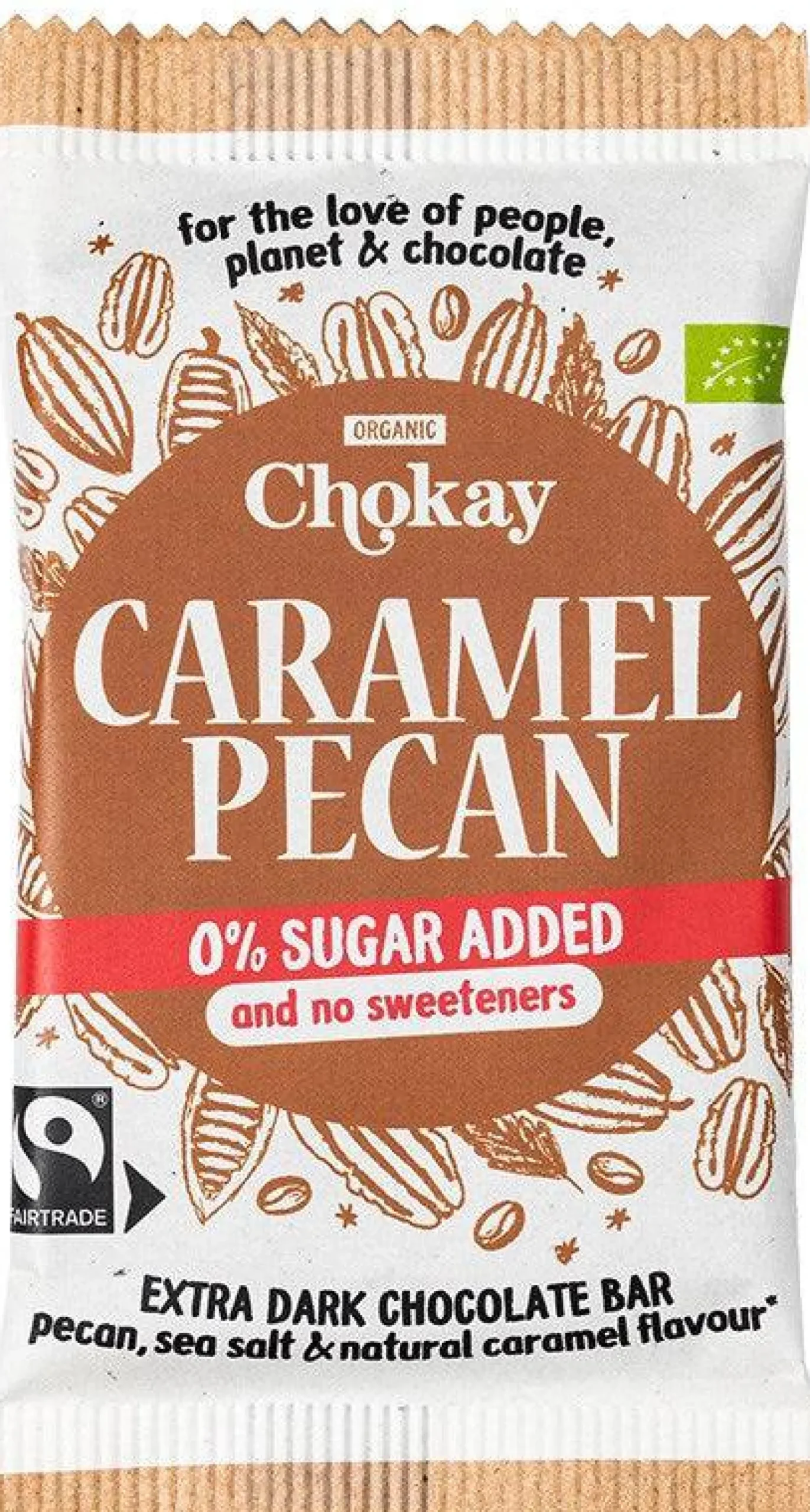 Chokay Caramel Pecan Chocolate Bar - Tumma Suklaa Karamelli & Pekaani Sokeriton 70 g