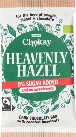 Chokay Heavenly Hazel Chocolate Bar - Tumma Suklaa Hasselpähkinä Sokeriton 70 g