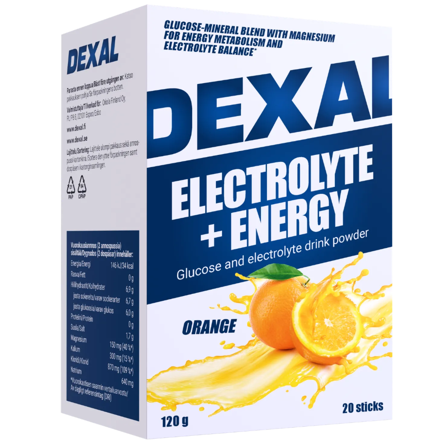 Dexal Electrolyte + Energy & Glucose - Glukoosi ja Elektrolyytijuomajauhe 20 pss.