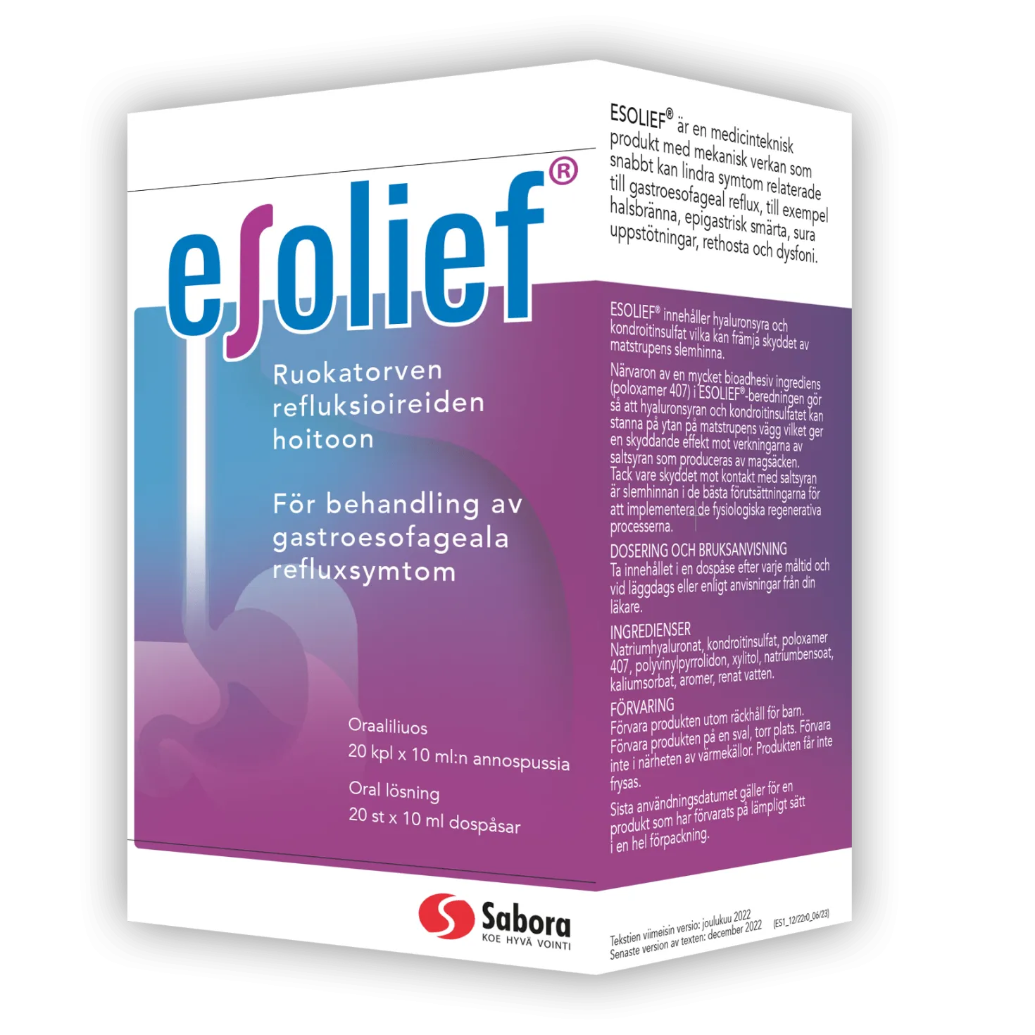 Esolief - Viinirypäleen makuinen liuos närästyksen hoitoon 20 x 10 ml