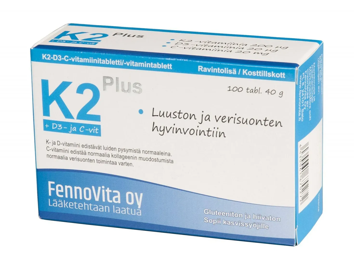 FennoVita K2 + D3- ja C-vitamiini 100 tabl.