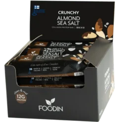 Foodin Crunchy Collagen Protein Bar Almond Seasalt - Kollageeni patukka - TUKKUPAKKAUS 50 g x 12 kpl