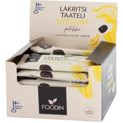 Foodin Lakritsitaatelipatukka Sitruuna 18 x 35 g TUKKUPAKKAUS