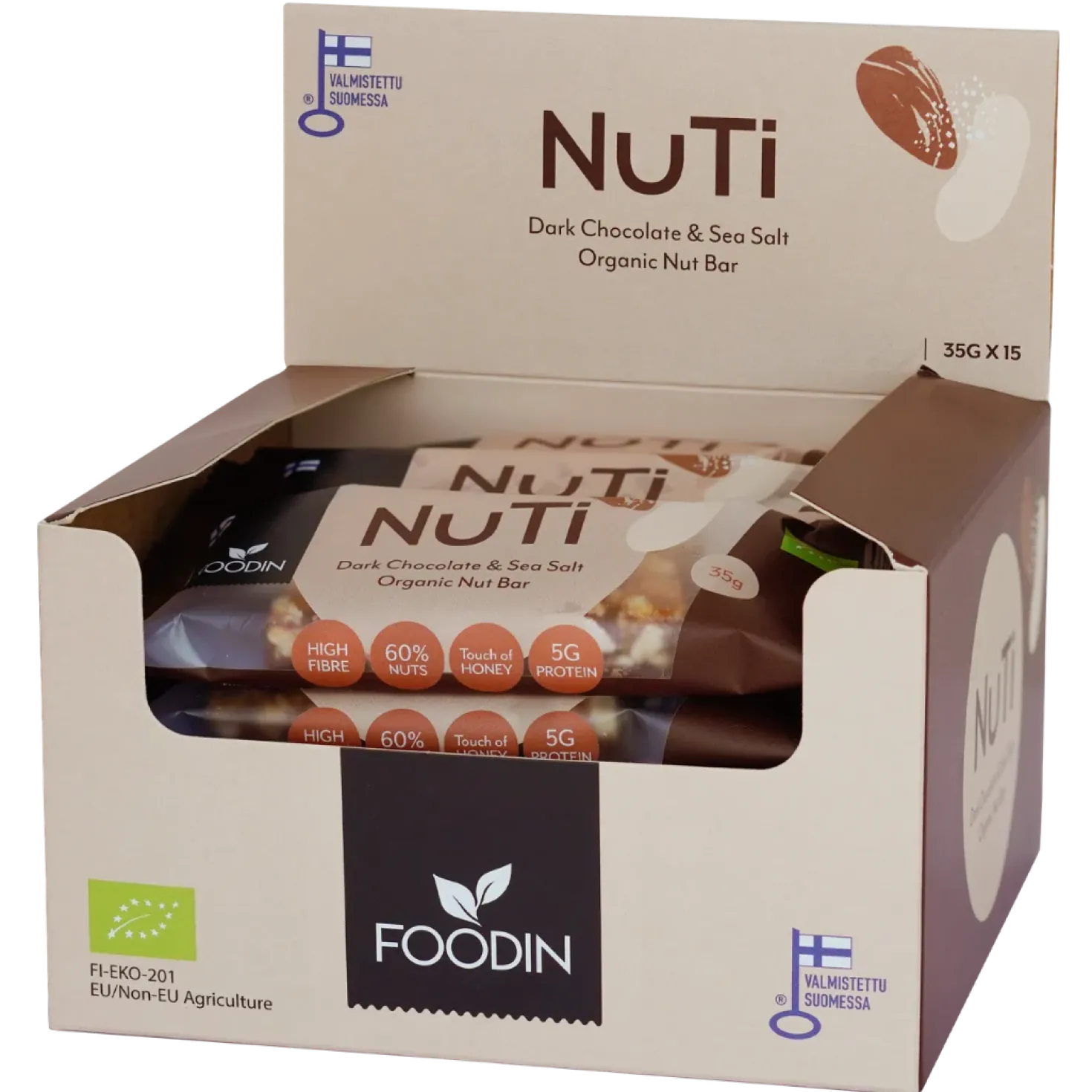 Foodin NUTI Dark Chocolate & Sea Salt - Pähkinäpatukka TUKKUPAKKAUS 15x35g