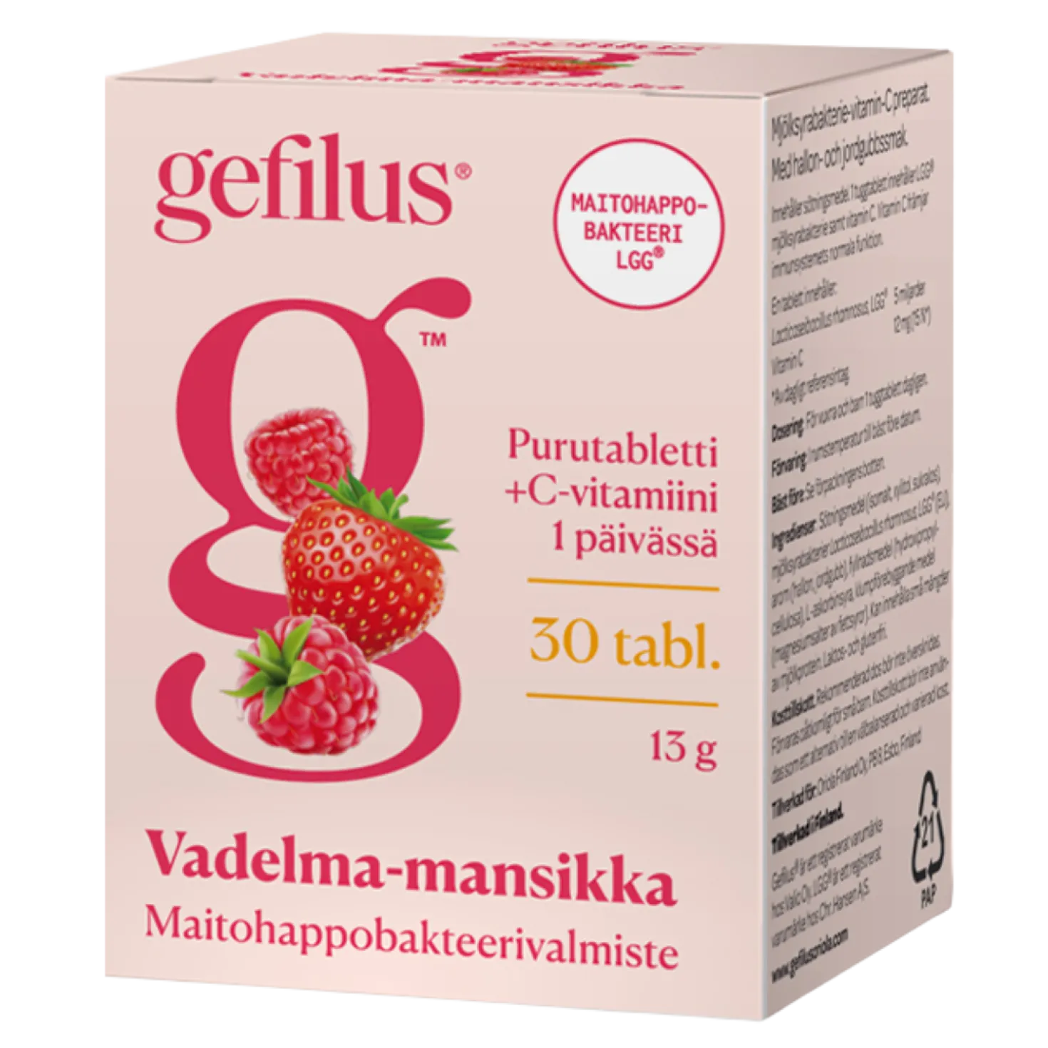 Gefilus Vadelma-Mansikka Purutabletti 30 tabl.