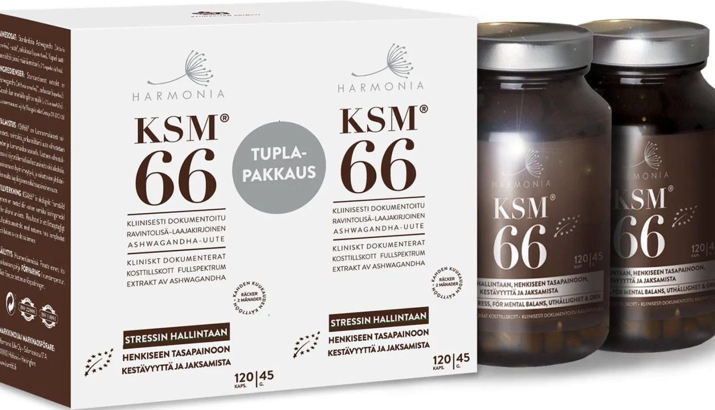 Harmonia KSM66 Ashwagandha juuriuute 240 kaps. Tuplapakkaus