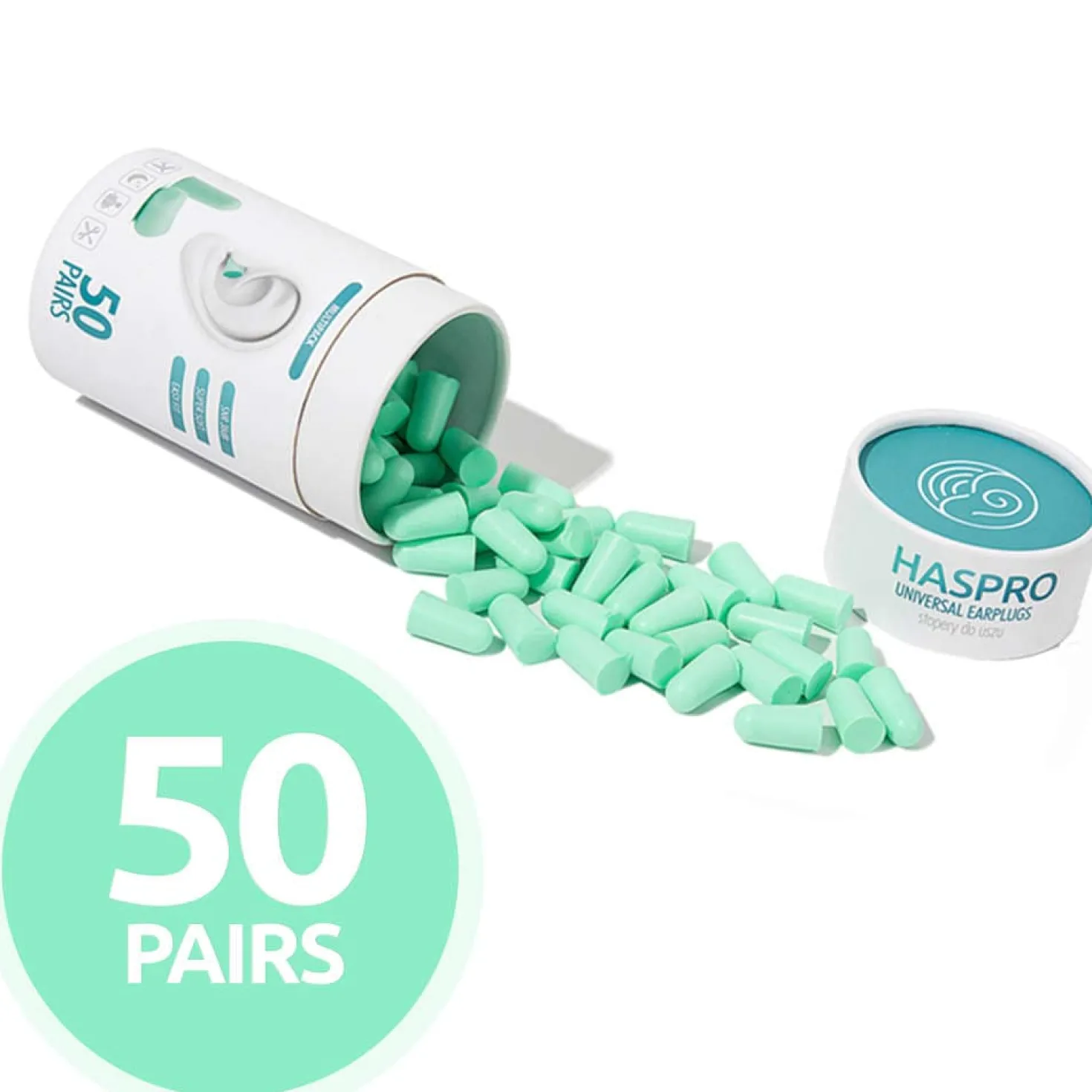 Haspro Universal Earplugs TUBE50 - Korvatulpat mintunväriset 50 paria