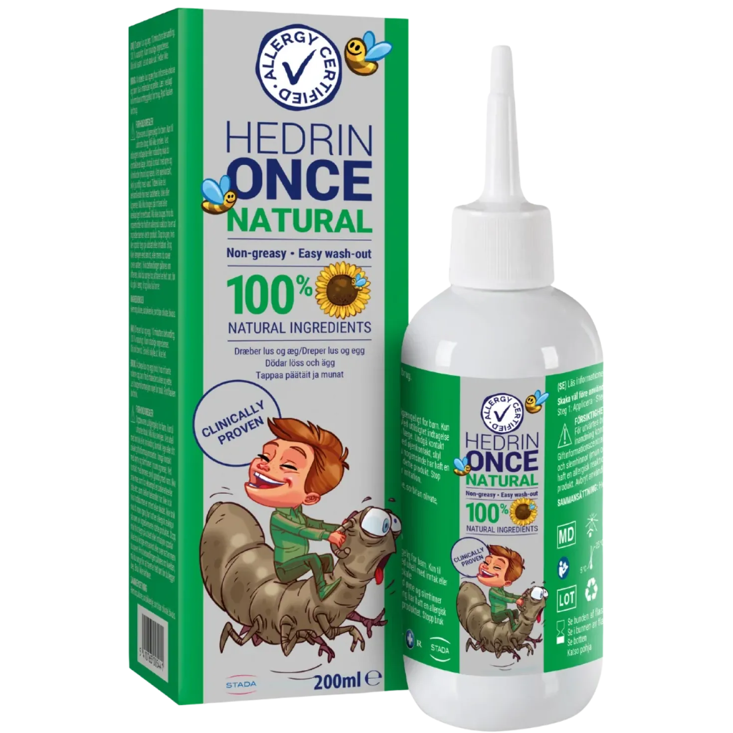 Hedrin Once Natural 200 ml - Luonnollinen ja tehokas hoito päätäitä ja niiden munia vastaan