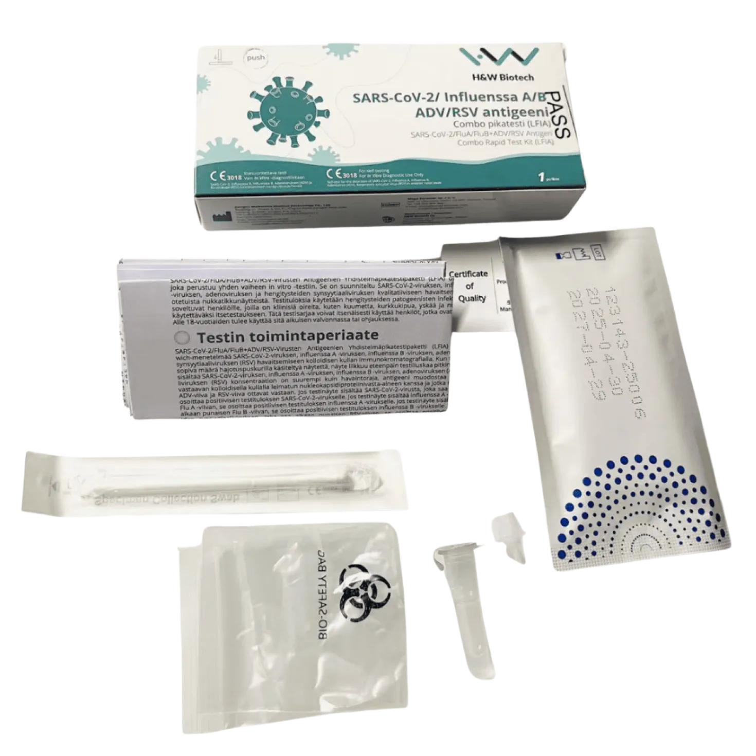 H&W SARS-CoV-2 / Influenssa A/B + SV/RSV Pikatesti 1 kpl