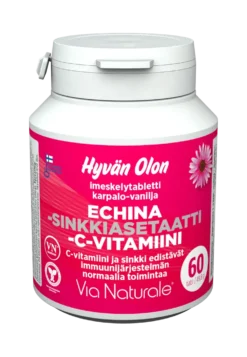 Hyvän Olon Echina- Sinkkiasetaatti - C-vitamiini Imeskelytabletti karpalo-vanilja 60 tabl. - poistuu