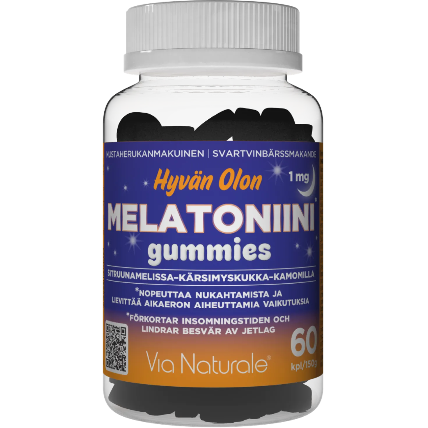 Hyvän Olon 1 mg Melatoniini Gummies - Mustaherukka 60 kpl