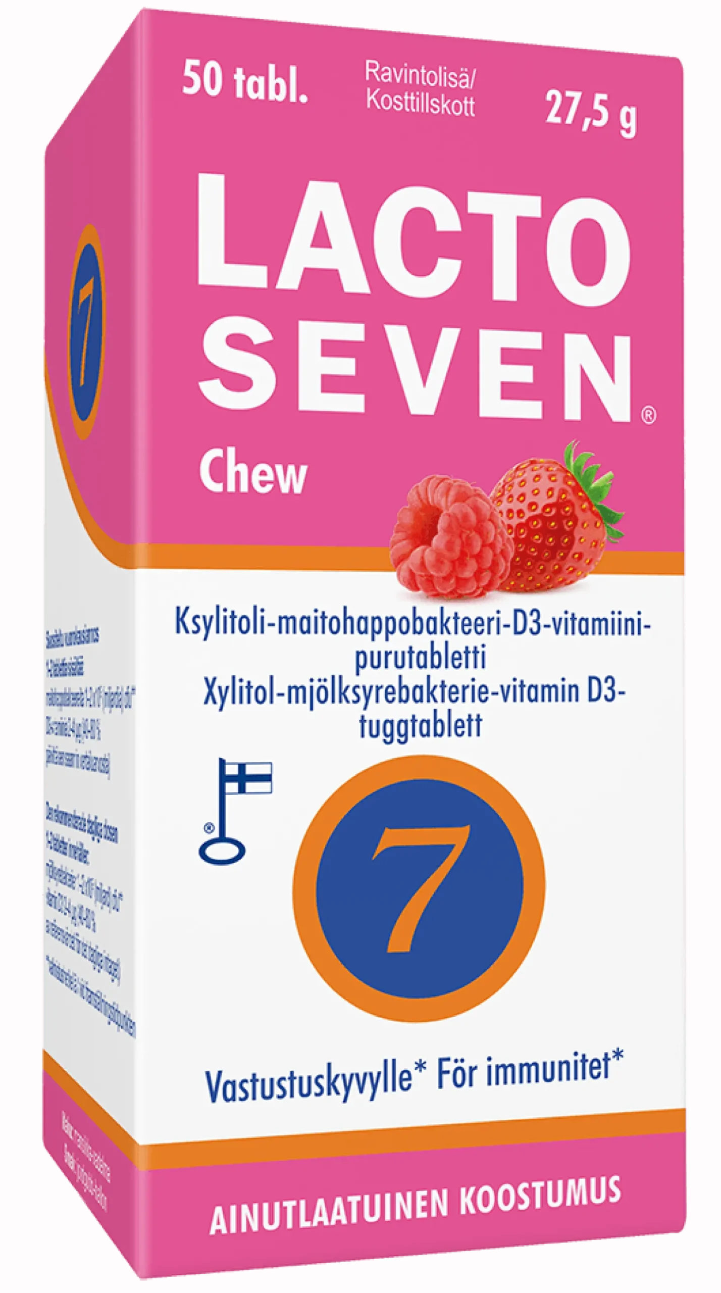Lacto Seven Chew - ksylitoli-maitohappobakteeri-D3-vitamiini purutabletti 50 tabl.