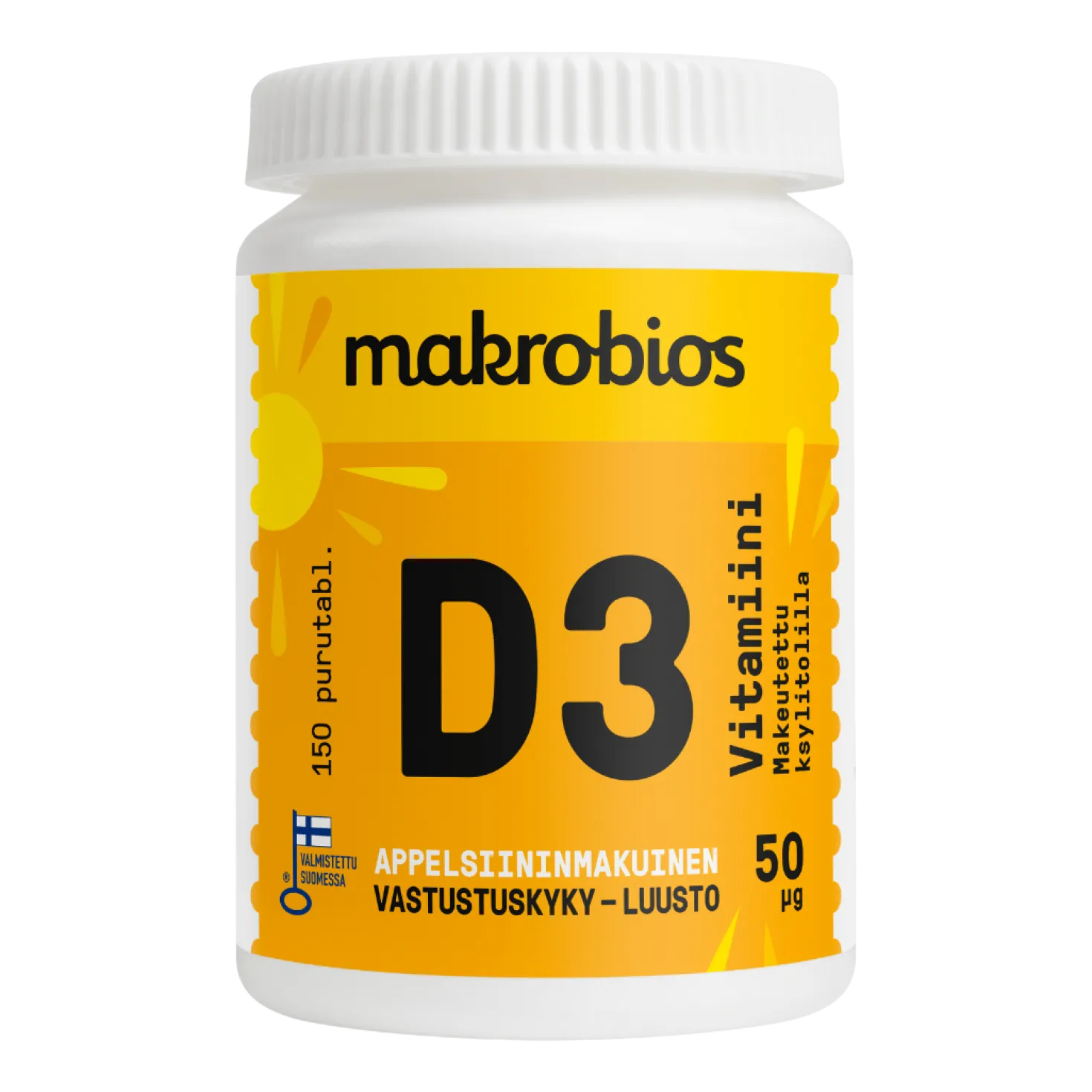 Makrobios D3-vitamiini 50 µg + ksylitolia 150 purutablettia