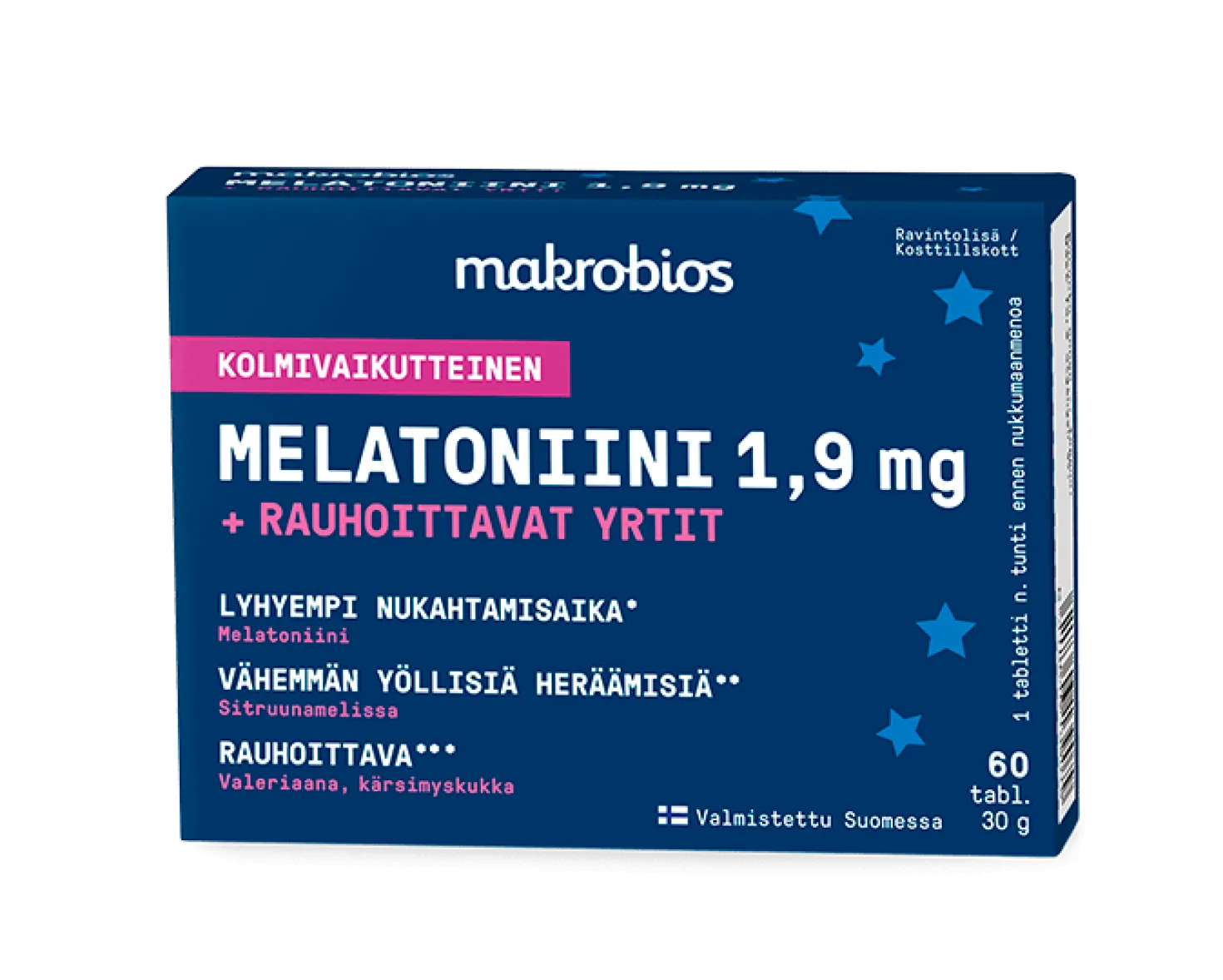 Makrobios Melatoniini 1,9 mg + Rauhoittavat Yrtit 60 tabl.
