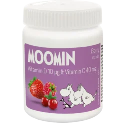 Moomin Vitamin D 10 µg & Vitamin C 40 mg Berry - D & C-Vitamiini Purutabletti 100 tabl. - poistuu