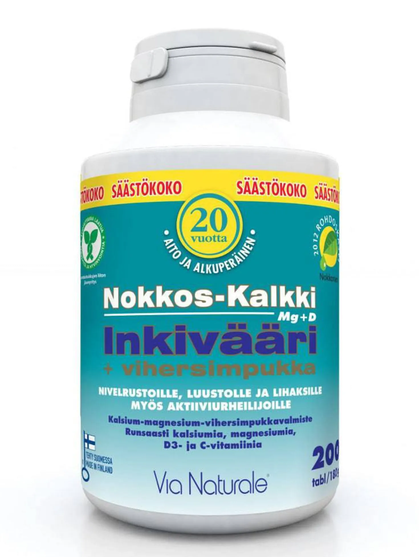 Nokkos-Kalkki-Inkivääri + Vihersimpukka Säästökoko 200 tabl.