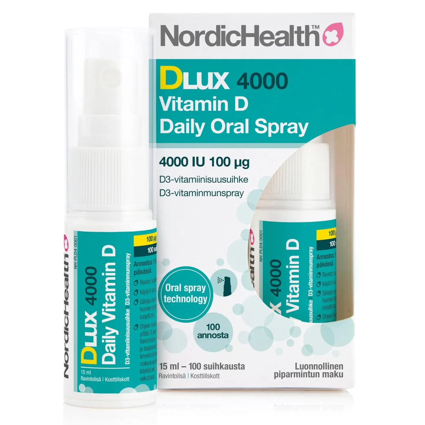 Nordic Health Dlux 4000 Daily Oral Spray - D3-vitamiinisuihke 100 µg 15 ml - HUOM Päiväys 11/2026