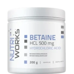 Nutri Works Betaine HCL 500 mg - Betaiinihydrokloridijauhe 200 g - HUOM Päiväys 12/2026