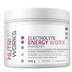 Nutri Works Electrolyte Energy Worx - Elektrolyytti-Kofeiinijauhe Vadelma 300 g
