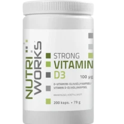 Nutri Works Strong Vitamin D3 100 µg - Vahva D3-vitamiini-oliiviöljykapseli 200 kaps.