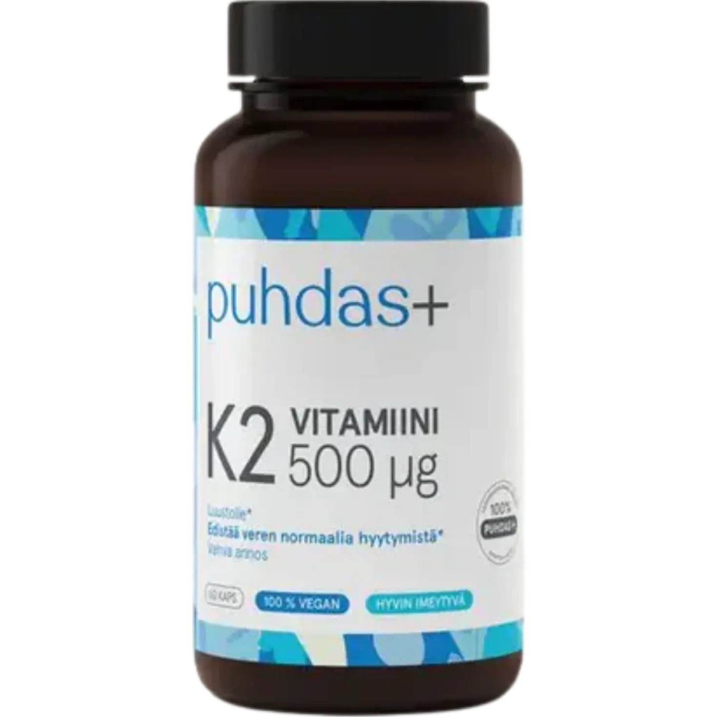 Puhdas+ K2-vitamiini 500 µg 60 kaps. - HUOM Päiväys 01/2027