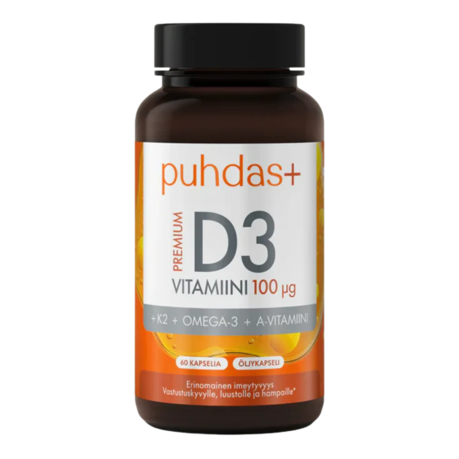 Puhdas+ Premium D3-vitamiini 100 µg 60 kaps.