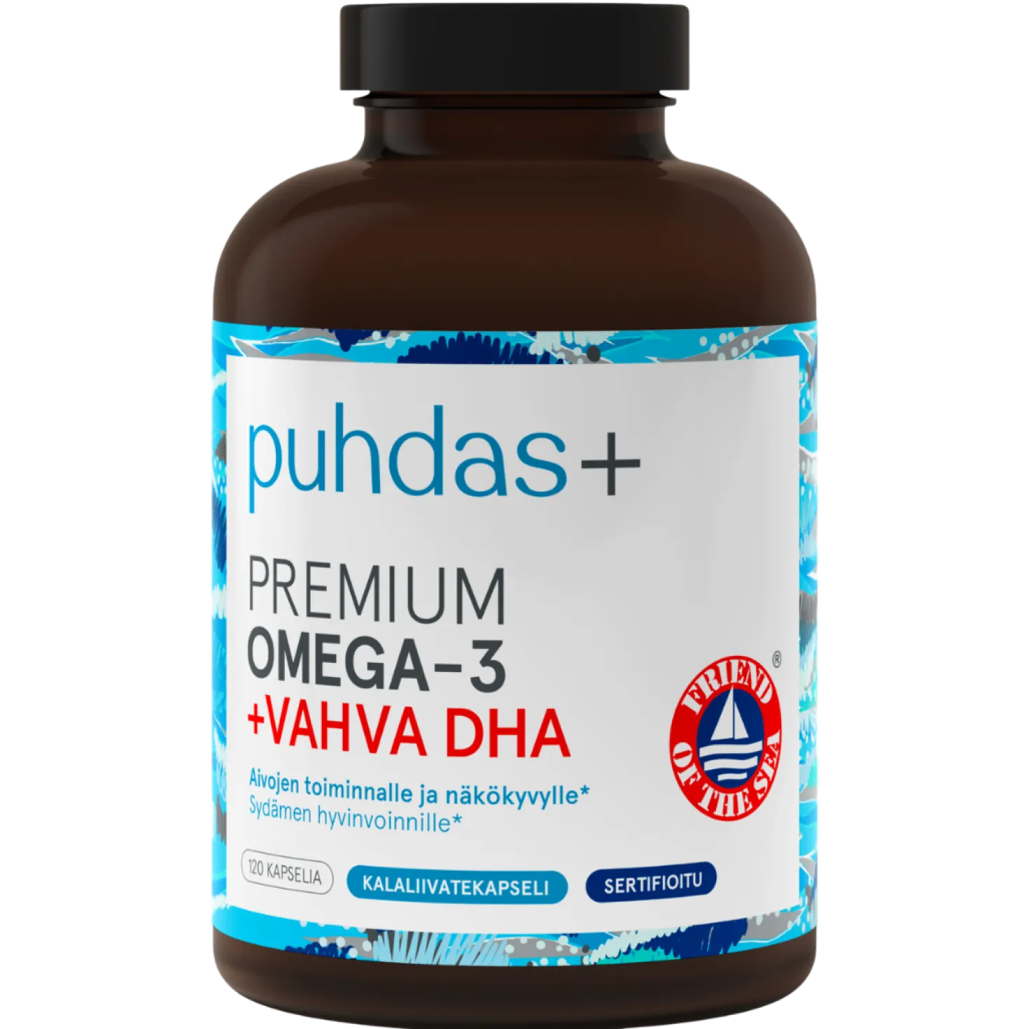 Puhdas+ Premium Omega-3 + Vahva DHA - Rasvahappovalmiste 120 kaps.