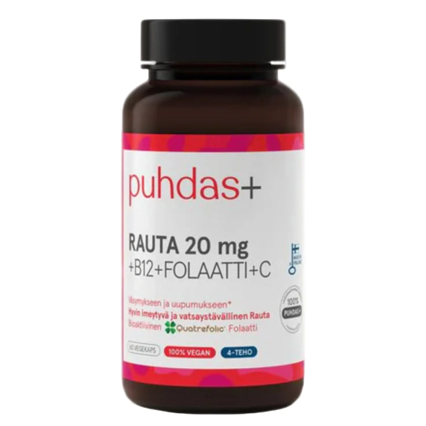 Puhdas+ Rauta 20 mg B12+Folaatti+C 60 vegekaps.