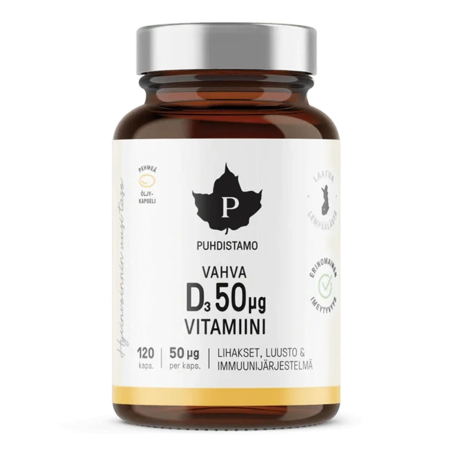 Puhdistamo Vahva D-vitamiini 50 µg 120 kaps.