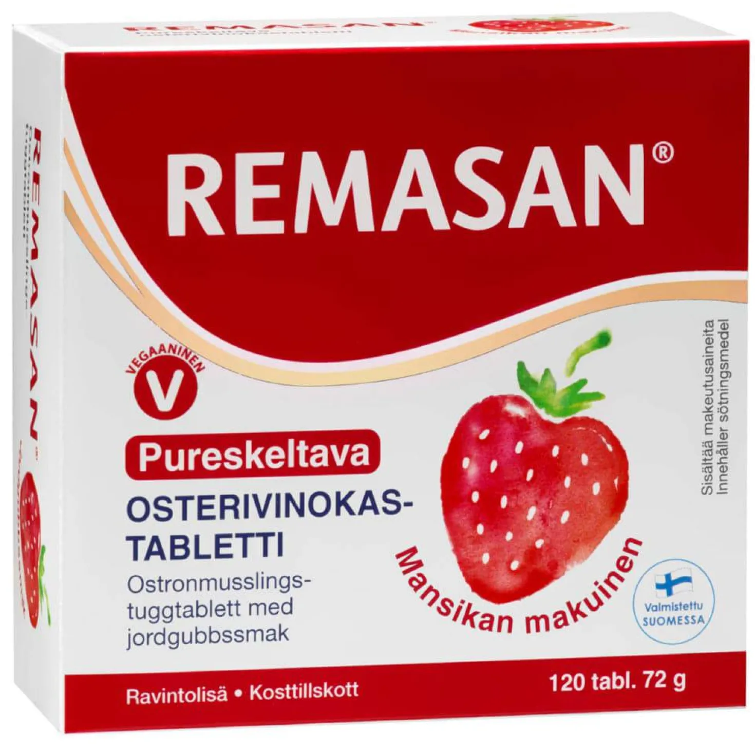 Remasan - osterivinokastabletti mansikan makuinen pureskeltava 120 tabl.