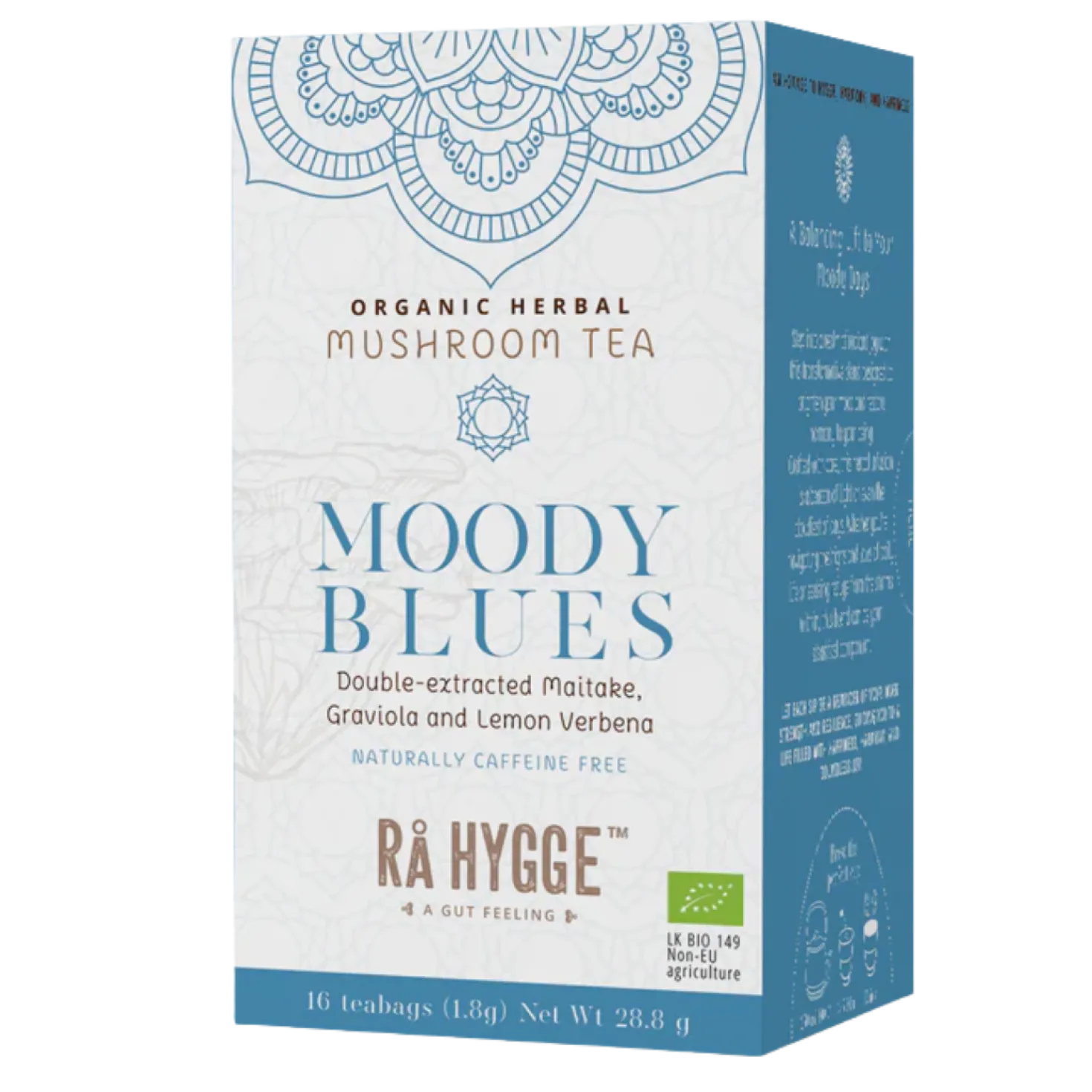Rå Hygge Moody Blues - Maitake Sieniuutejauhe Yrttitee 16 teepussia - poistuu - Päiväys 01/2027