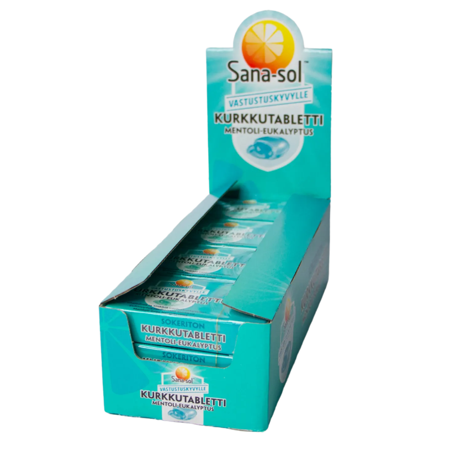 Sana-sol Kurkkutabletti Mentoli-Eukalyptus 12 kpl x 16 tabl. TUKKUPAKKAUS - erä - Päiväys 01/2027