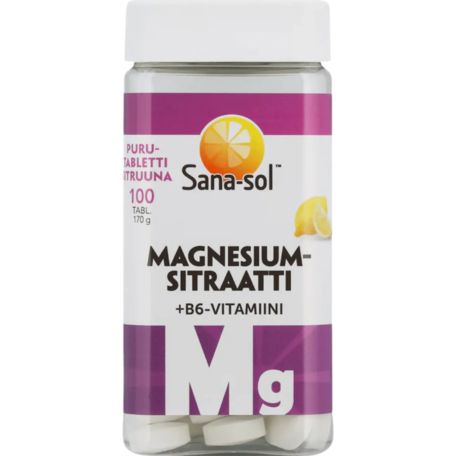 Sana-sol Magnesiumsitraatti + B6-vitamiini Sitruuna 100 purutabl.