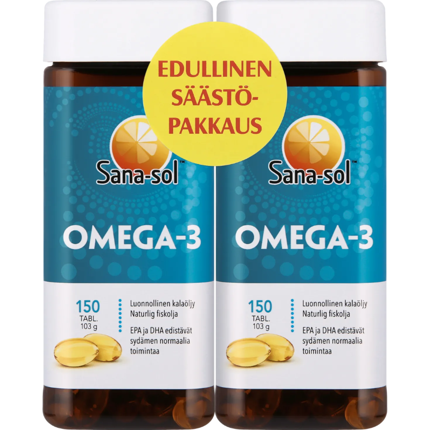 Sana-Sol Omega-3 - Kalaöljyvalmiste 2 x 150 kaps.