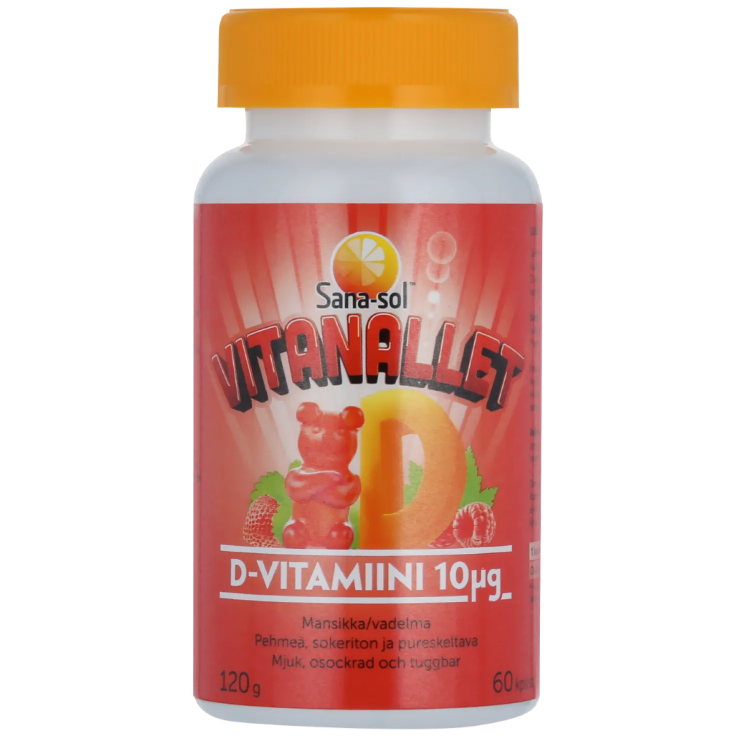 Sana-Sol Vitanallet D-vitamiini Mansikka/Vadelma 60 kpl