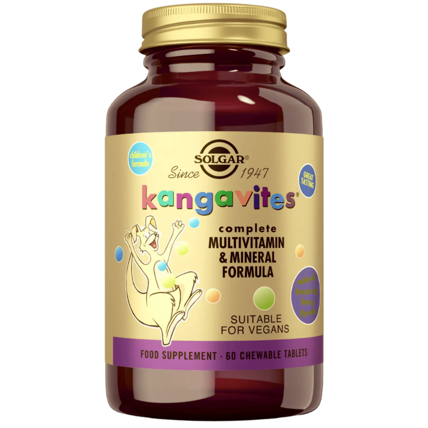 Solgar Kangavites Bouncing Berry - Pureskeltava monivitamiini lapsille 60 tabl.