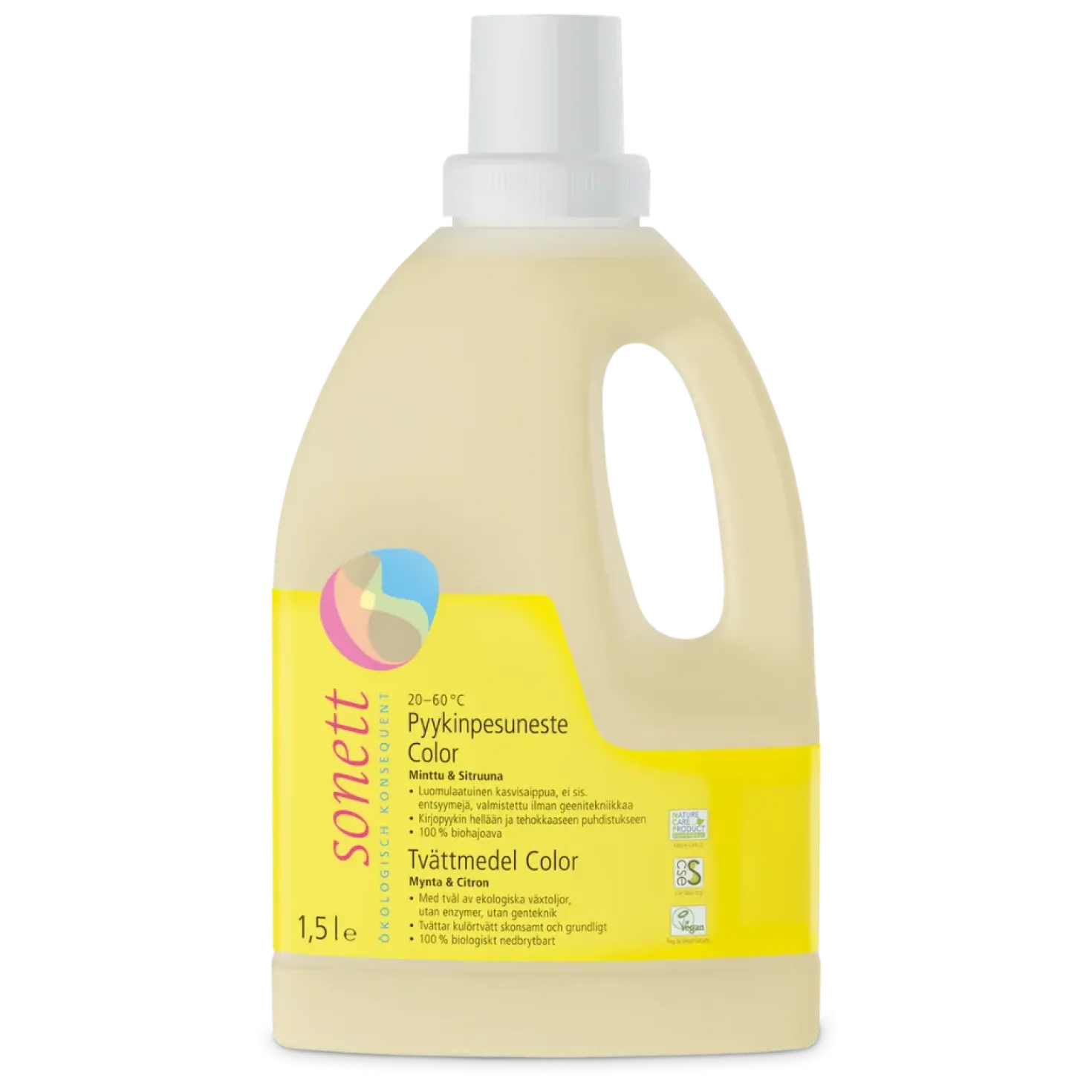 Sonett Pyykinpesuneste Color minttu & sitruuna - vegaaninen 1,5 litraa