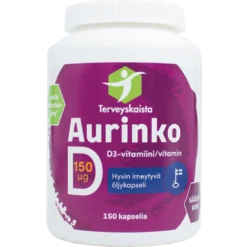 Terveyskaista Aurinko D3-vitamiini vahva 150 µg 150 kaps.