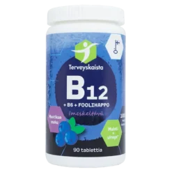 Terveyskaista B12 + B6 + Foolihappo Mustikanmakuinen 90 tabl. - Imeskeltävä