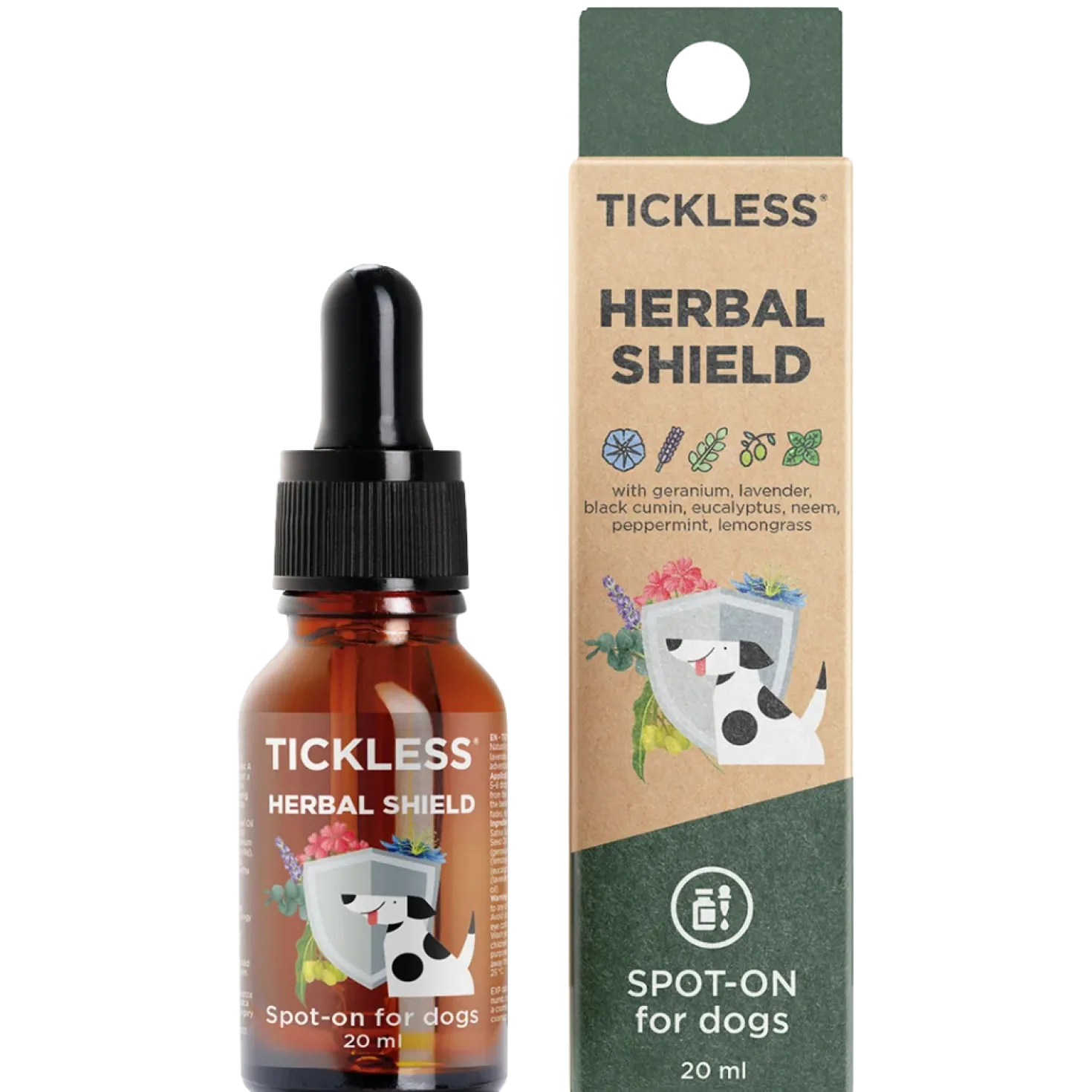 Tickless Herbal Shield Spot-On - Eteeristen öljyjen seos koirille 20 ml - poistuu