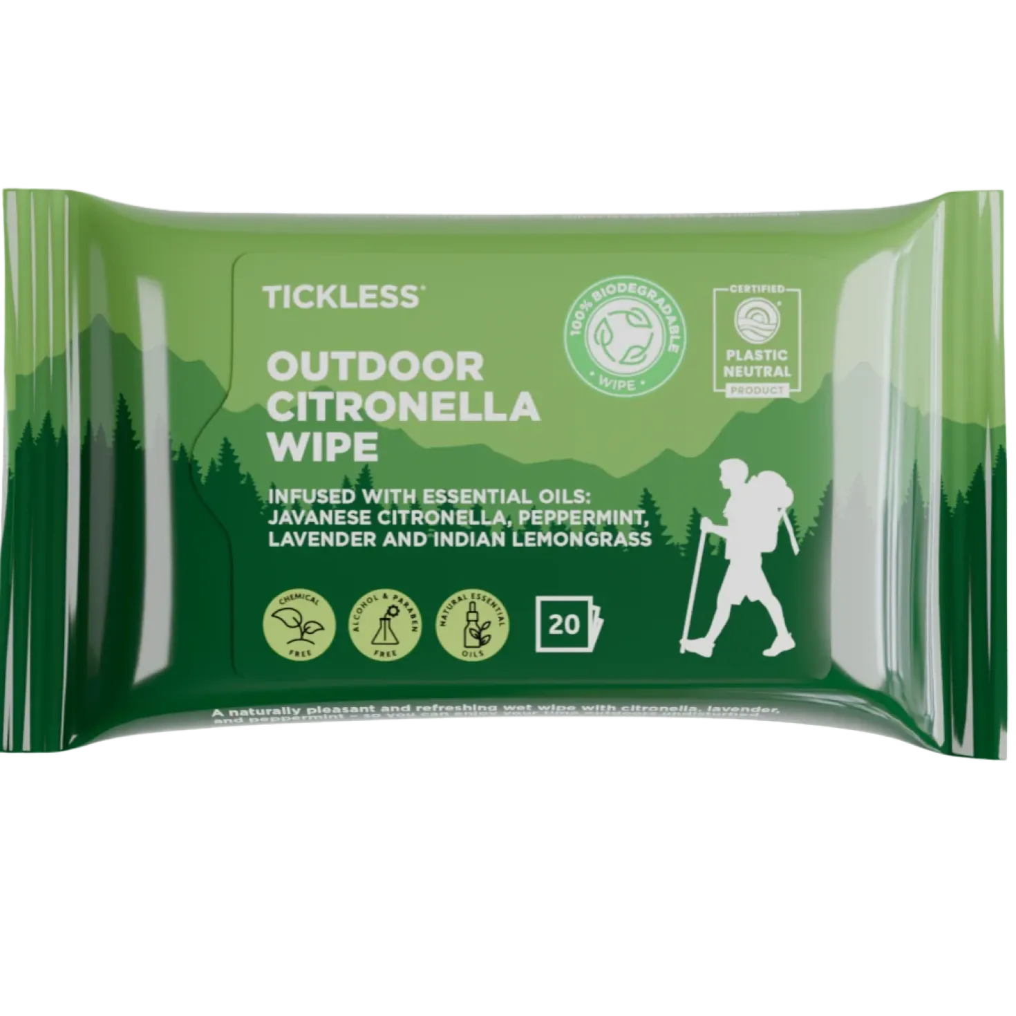 Tickless Outdoor Citronella Wipe - Hyönteiskarkoitepyyhe 20 kpl - poistuu