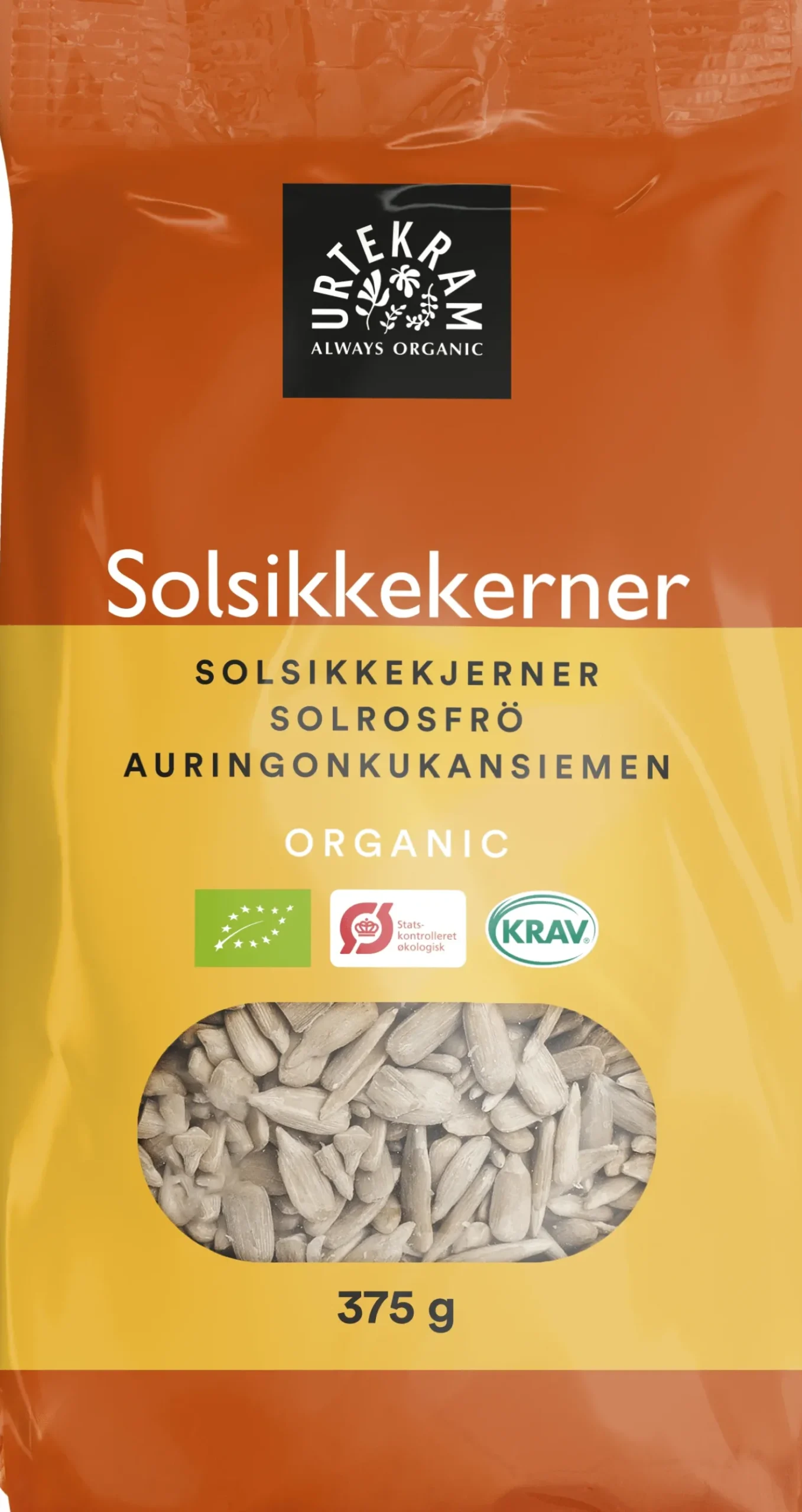 Urtekram Auringonkukansiemen 375 g - Päiväys 01/2027